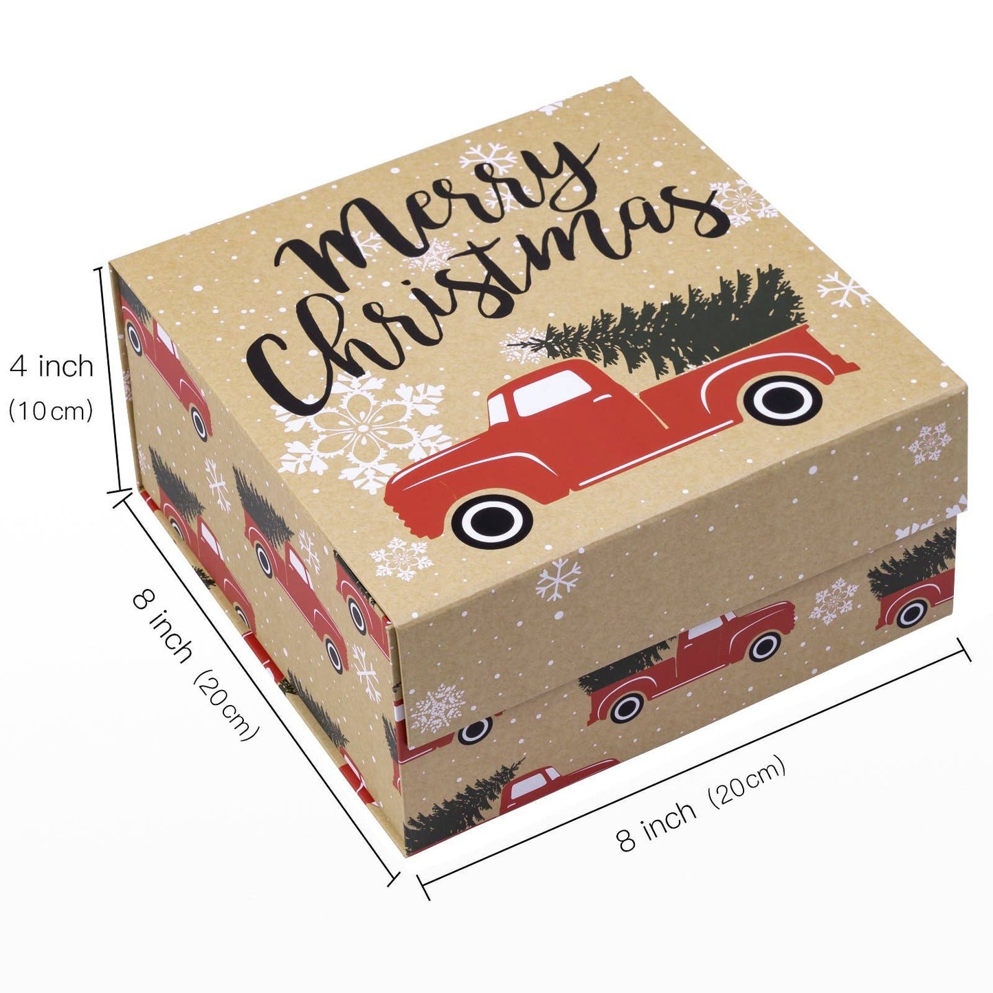8" x 8" x 4" Red Christmas Gift Box with Lid