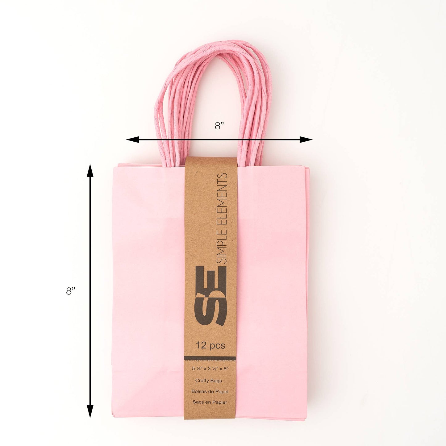 Small Paper Gift Bags 8" 12pc/pack - Pink: Pink