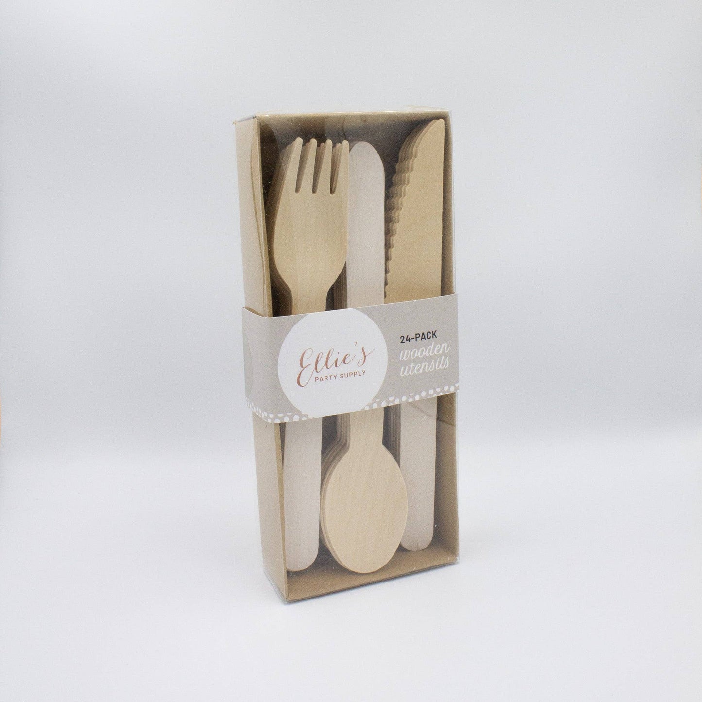 White Wooden Utensils - Spoon, Fork, Knife (Set of 24)