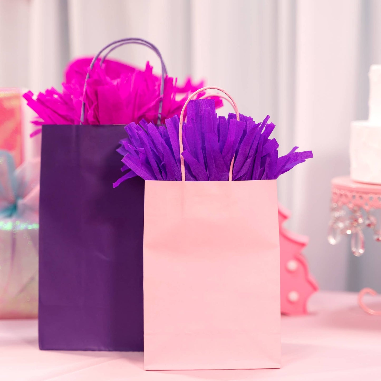 Small Paper Gift Bags 8" 12pc/pack - Pink: Pink