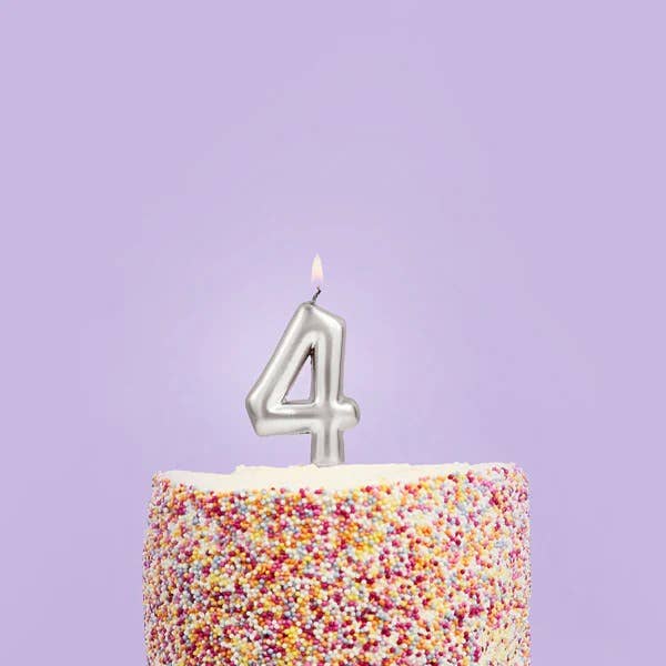 Silver Number '4' Candle