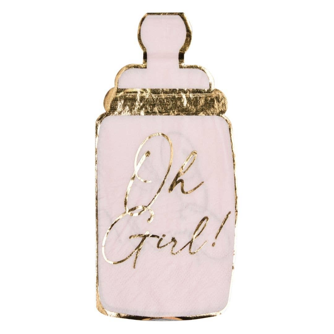 Baby Bottle Die Cut Guest Towel Hey Baby Pink - 16pk