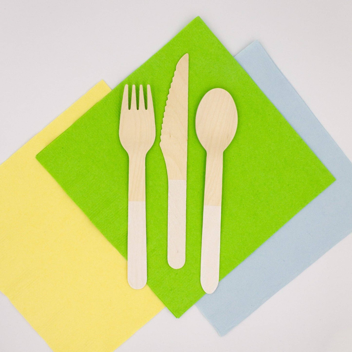 White Wooden Utensils - Spoon, Fork, Knife (Set of 24)
