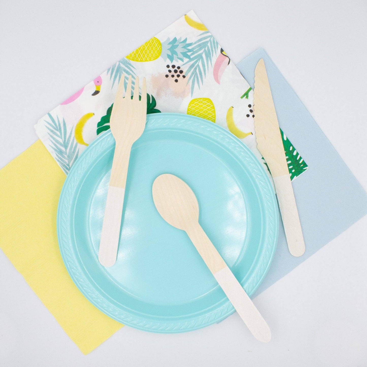 White Wooden Utensils - Spoon, Fork, Knife (Set of 24)
