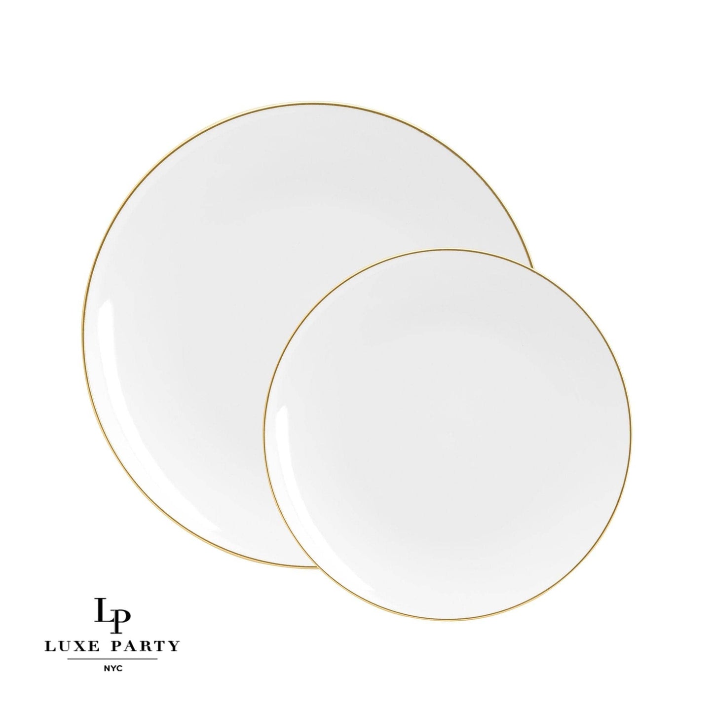 Round White • Gold Plastic Plates | 10 Pack: 10.25" Dinner Plates