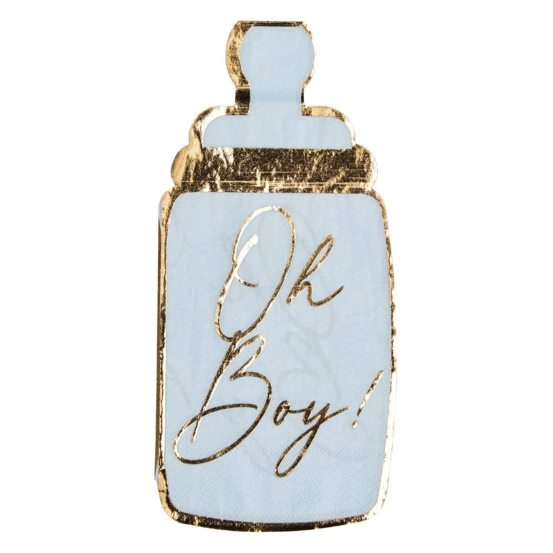 Baby Bottle Die Cut Napkins Hey Baby Blue - 16pkg