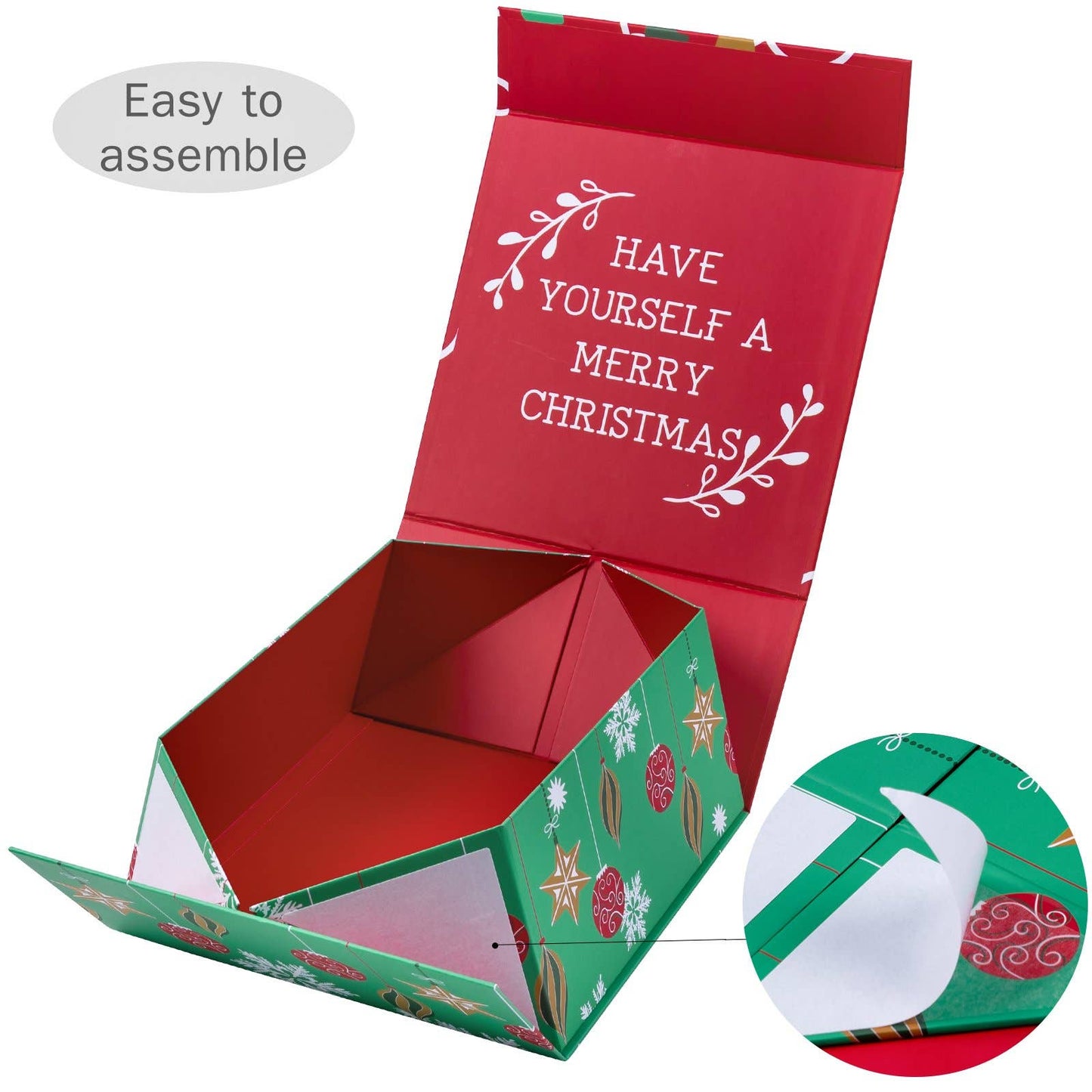 8" x 8" x 4" Red & Green Ornaments Holiday Gift Box