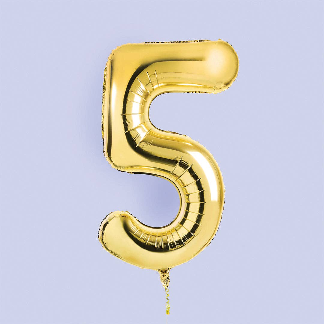 Gold Number '5' Foil Balloon 34"