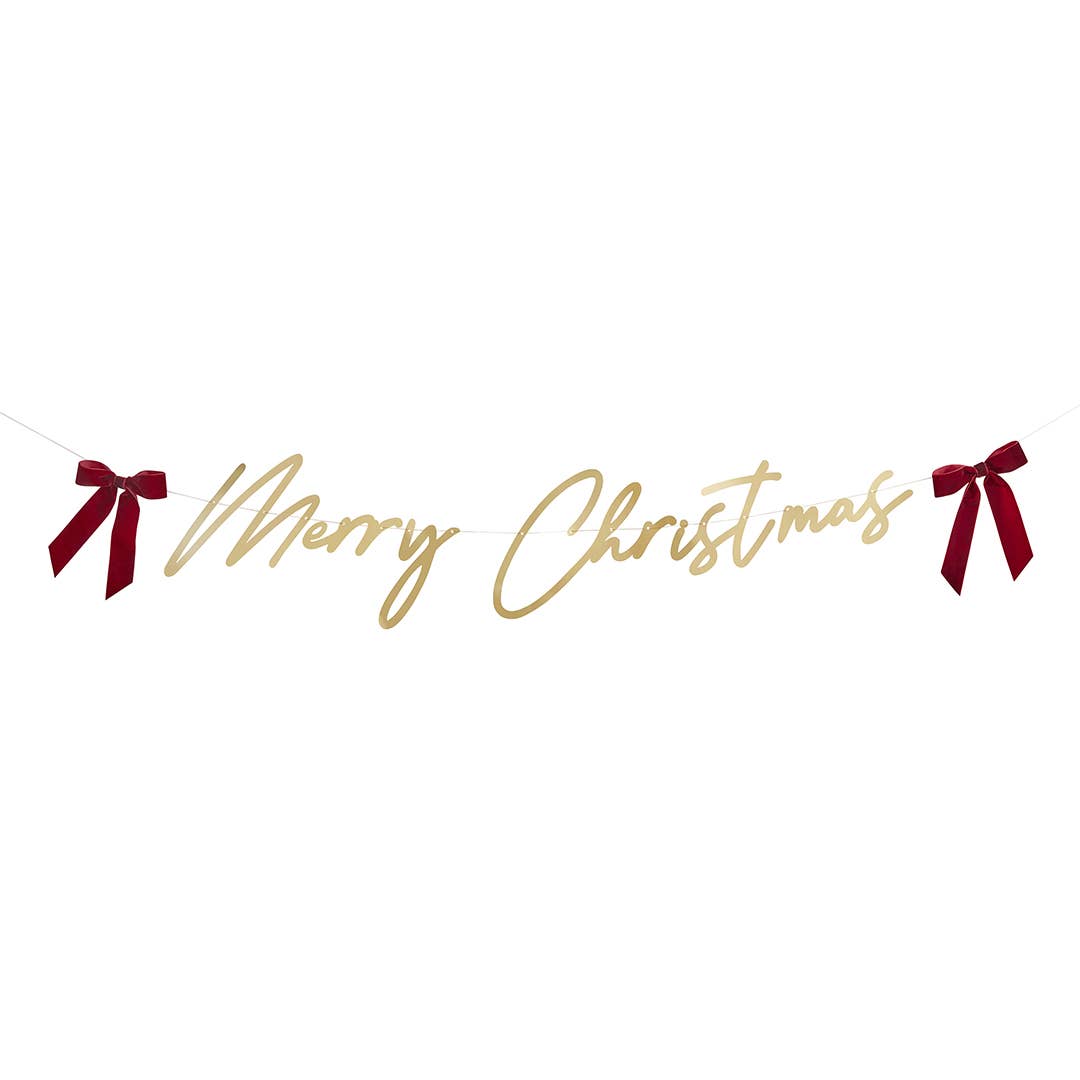 Gold 'Merry Christmas' Banner with Velvet Bows 2m