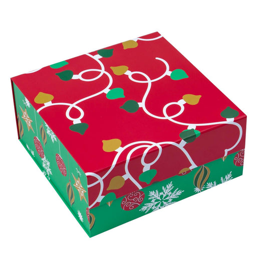 8" x 8" x 4" Red & Green Ornaments Holiday Gift Box