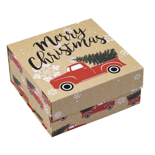 8" x 8" x 4" Red Christmas Gift Box with Lid