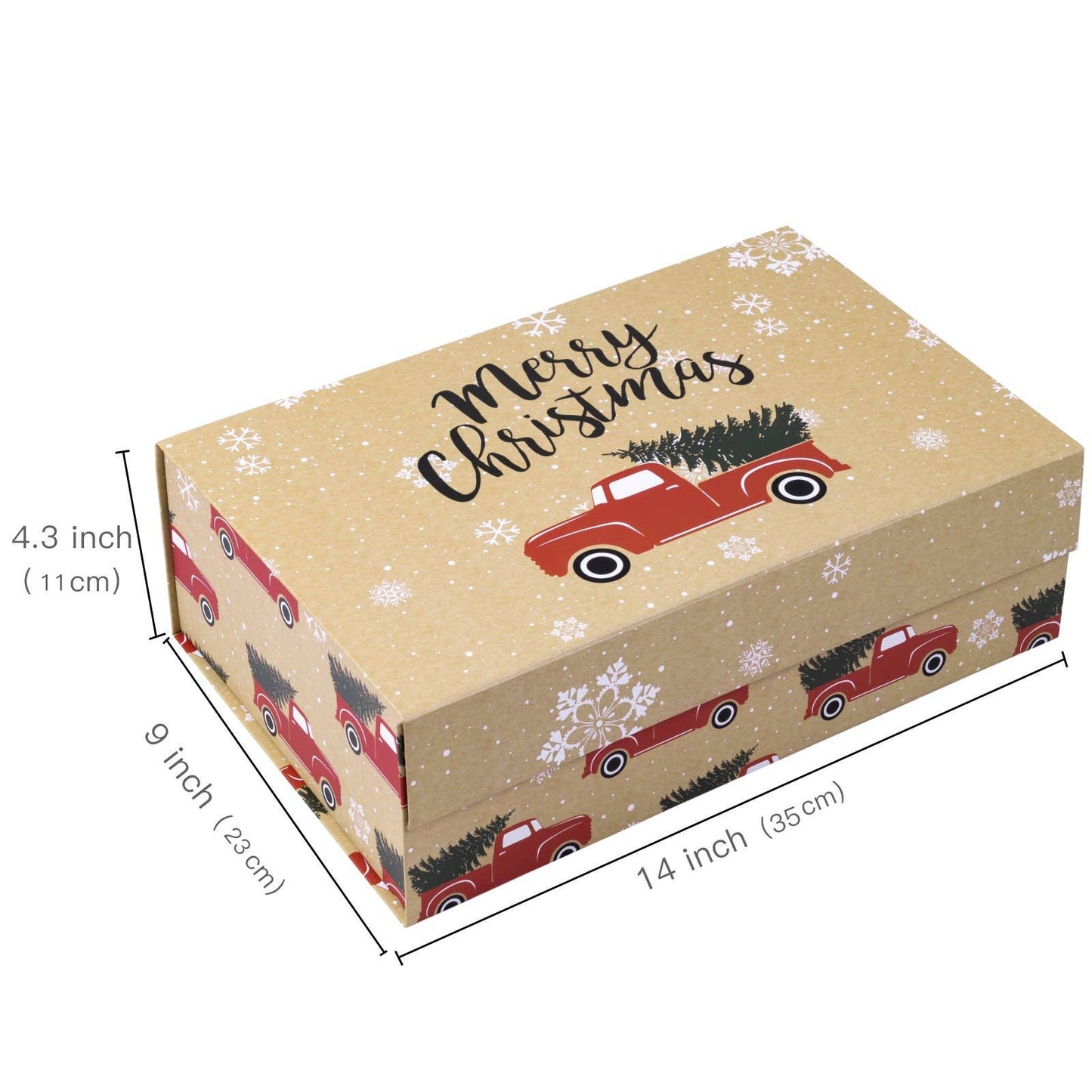 14" x 9" x 4.3" Red Truck w/ Christmas Tree Holiday Gift Box