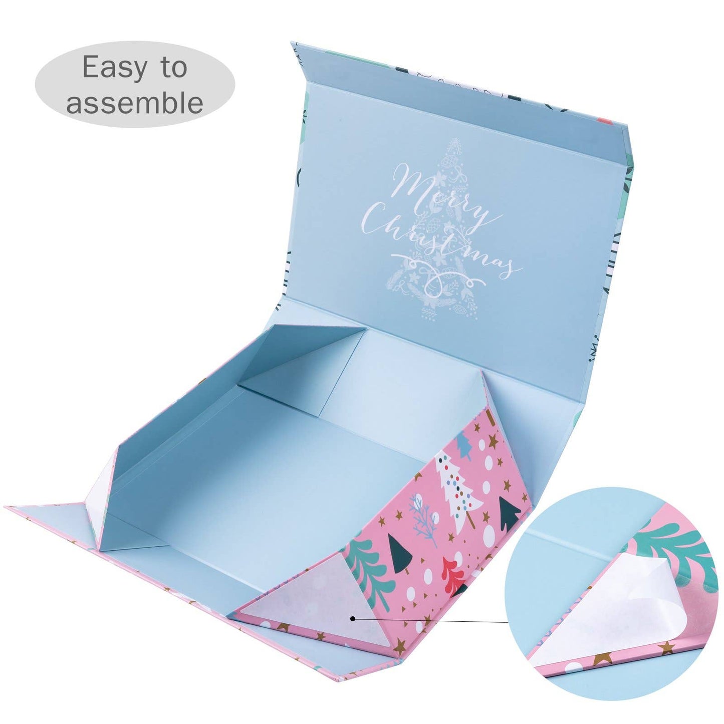 14" x 9" x 4.3" Pink & Blue Ornaments Holiday Gift Box