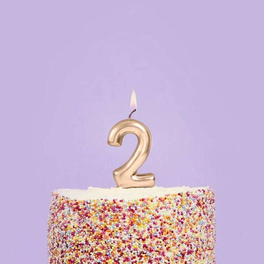 Gold Number '2' Candle