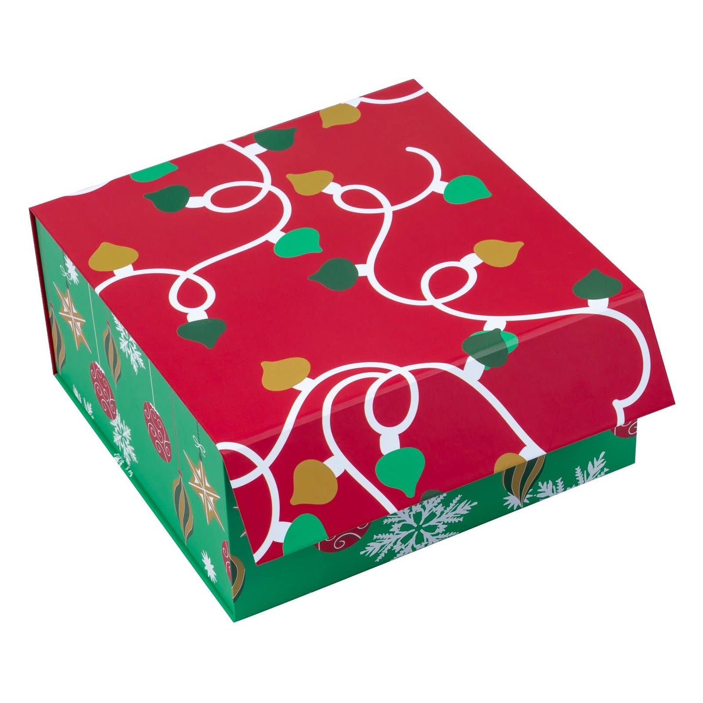 8" x 8" x 4" Red & Green Ornaments Holiday Gift Box