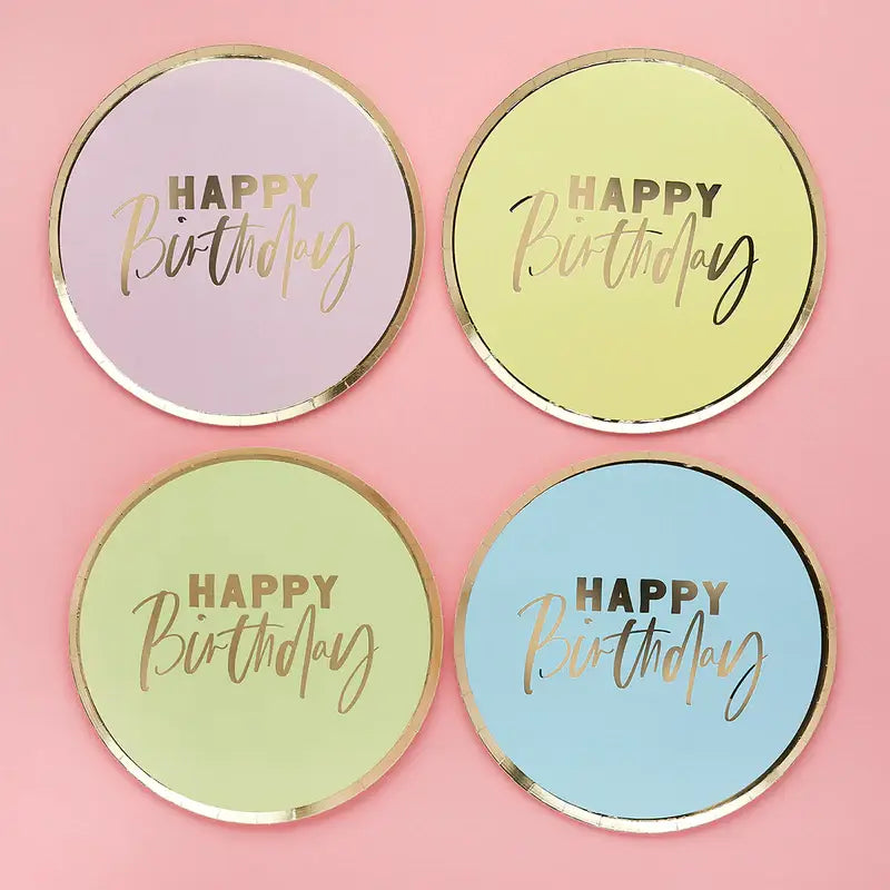 Pastel 'Happy Birthday' Paper Plates 8 Pack