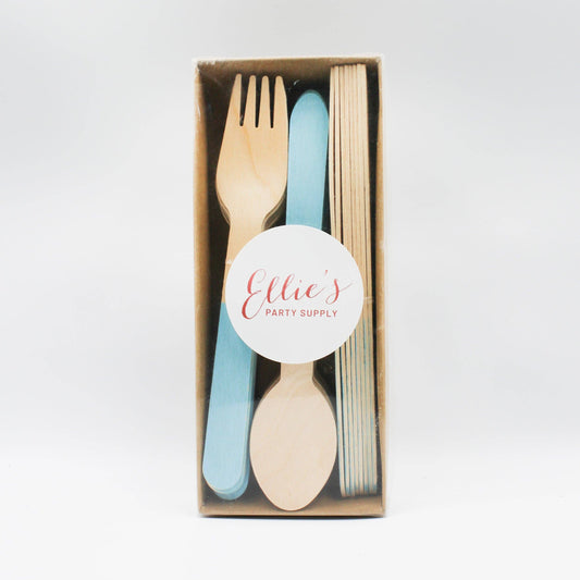 Pastel Blue Wooden Utensils (Set of 24)