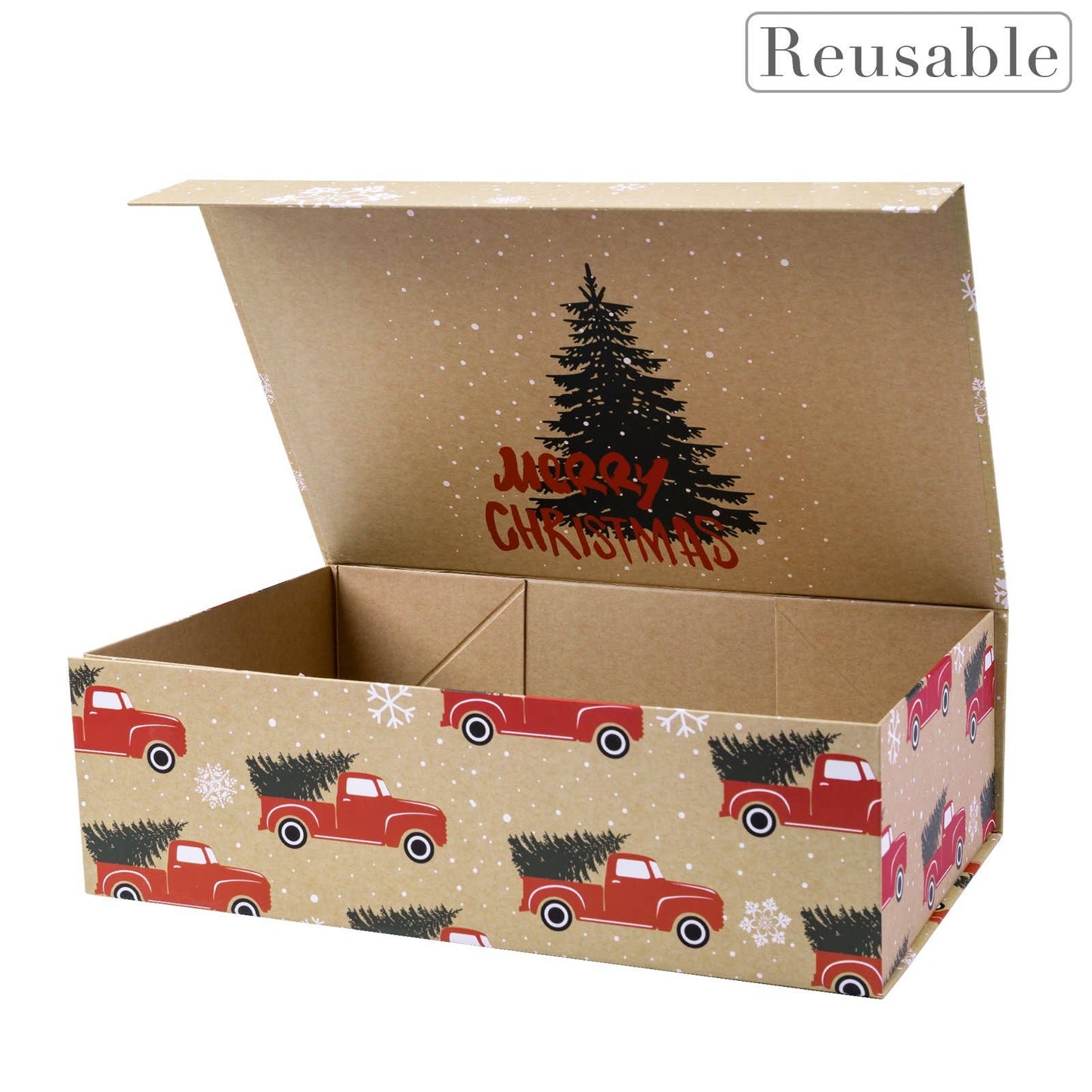 14" x 9" x 4.3" Red Truck w/ Christmas Tree Holiday Gift Box