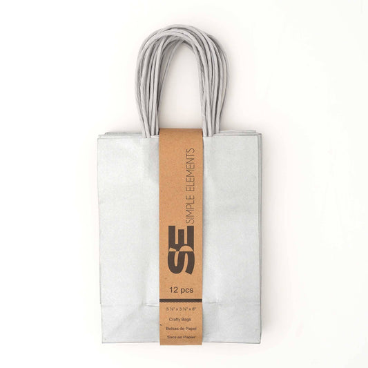 Small Paper Gift Bags 8" 12pc/pack - Silver: Silver