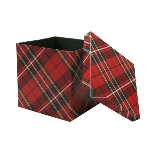 9"x9"x9" Collapsable Holiday Gift Box w/ Removable Lid|Plaid