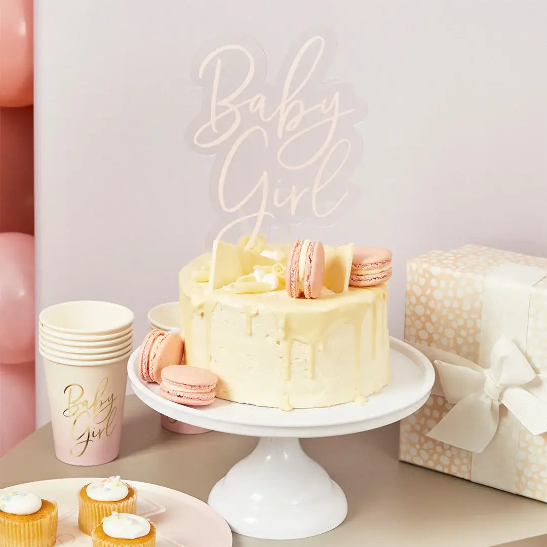 Pink 'Baby Girl' Acrylic Cake Topper