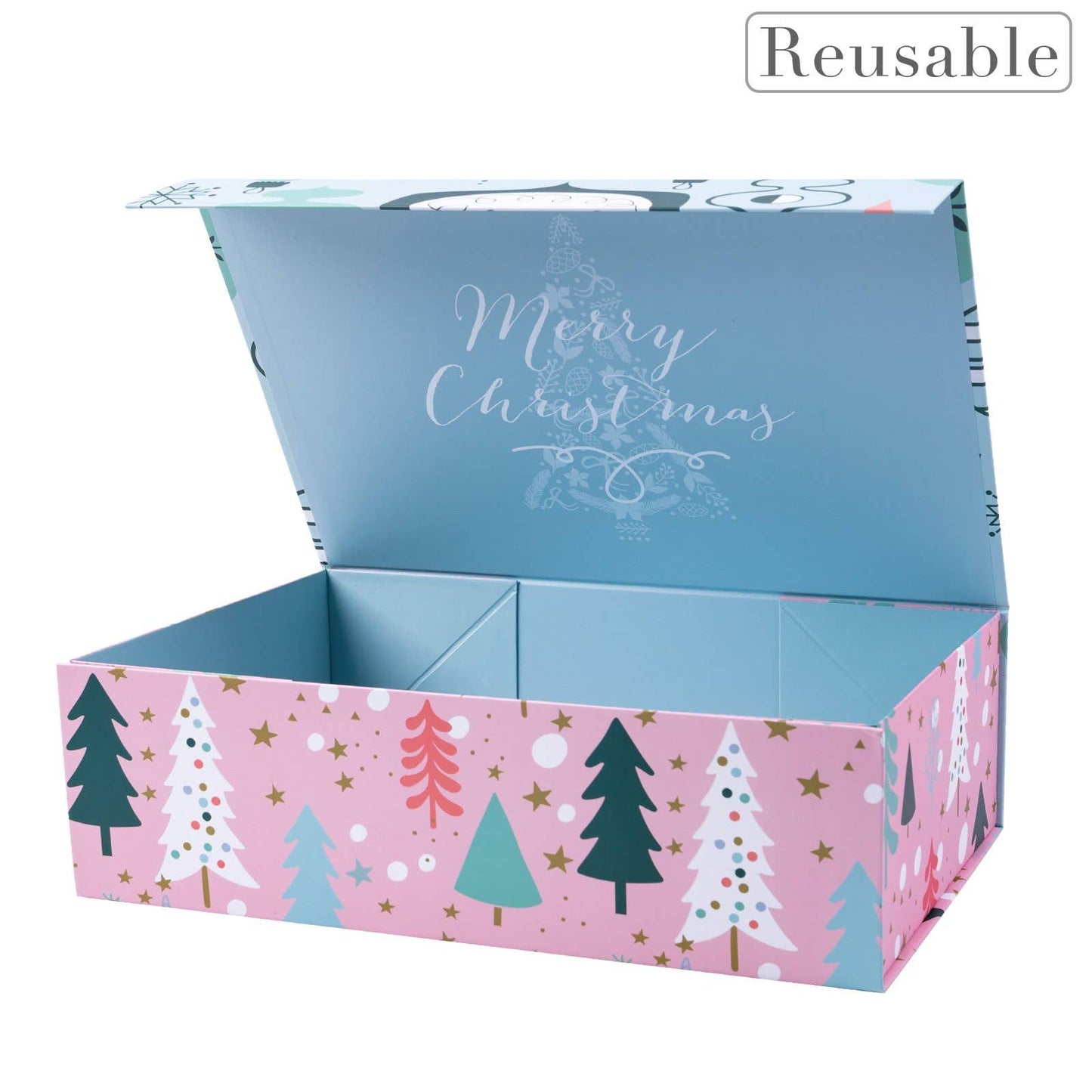 14" x 9" x 4.3" Pink & Blue Ornaments Holiday Gift Box