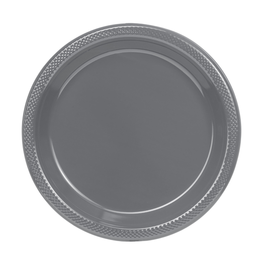 10 In. Silver Plastic Plates Disposable - 50 Ct.