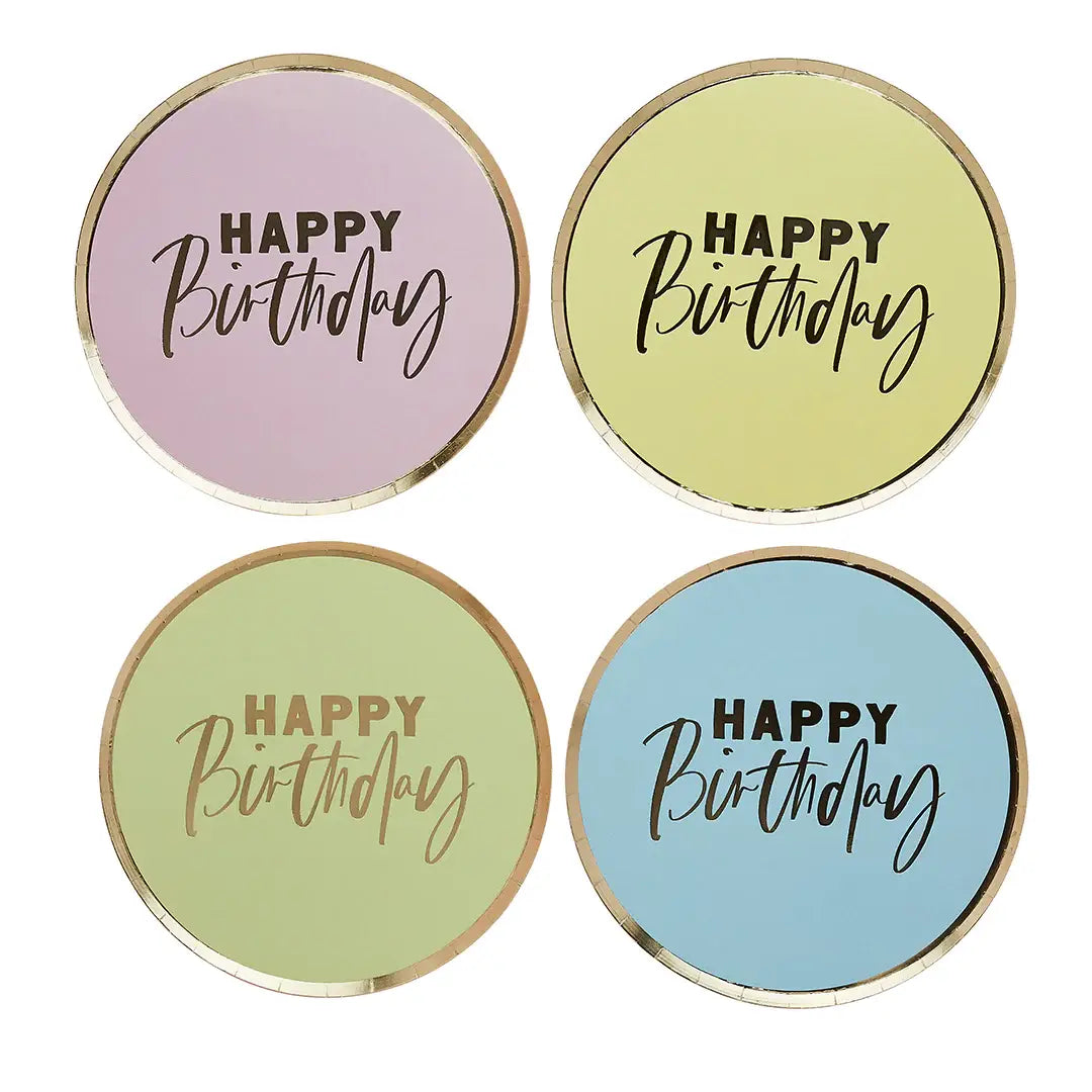 Pastel 'Happy Birthday' Paper Plates 8 Pack