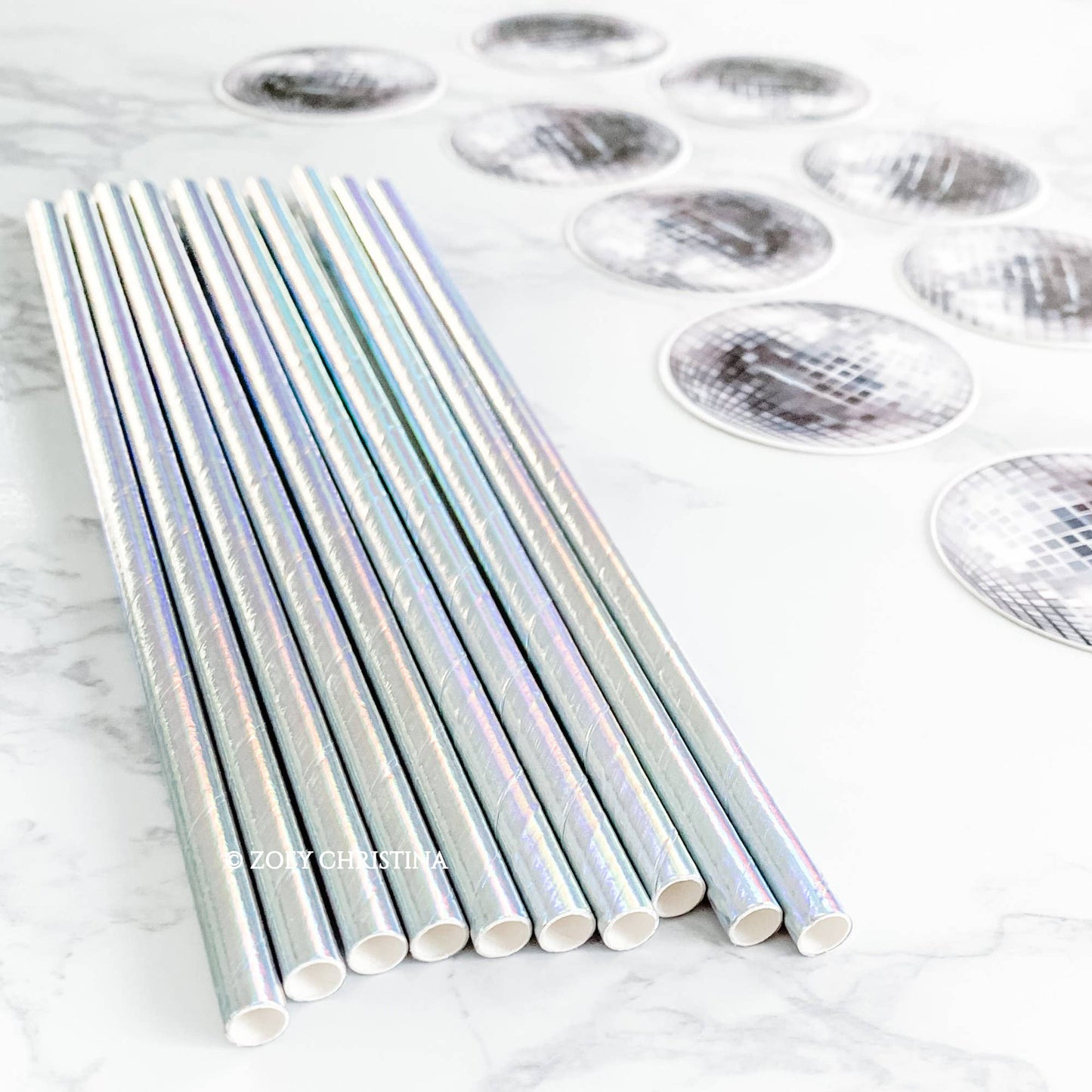 Disco Ball Themed Paper straws (12 Pack)