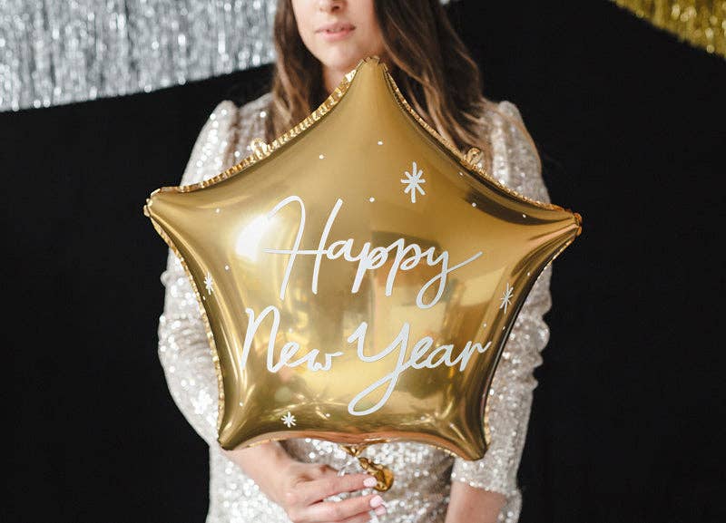 Happy New Year Gold Star Foil Balloon 20 in. (W/helium)