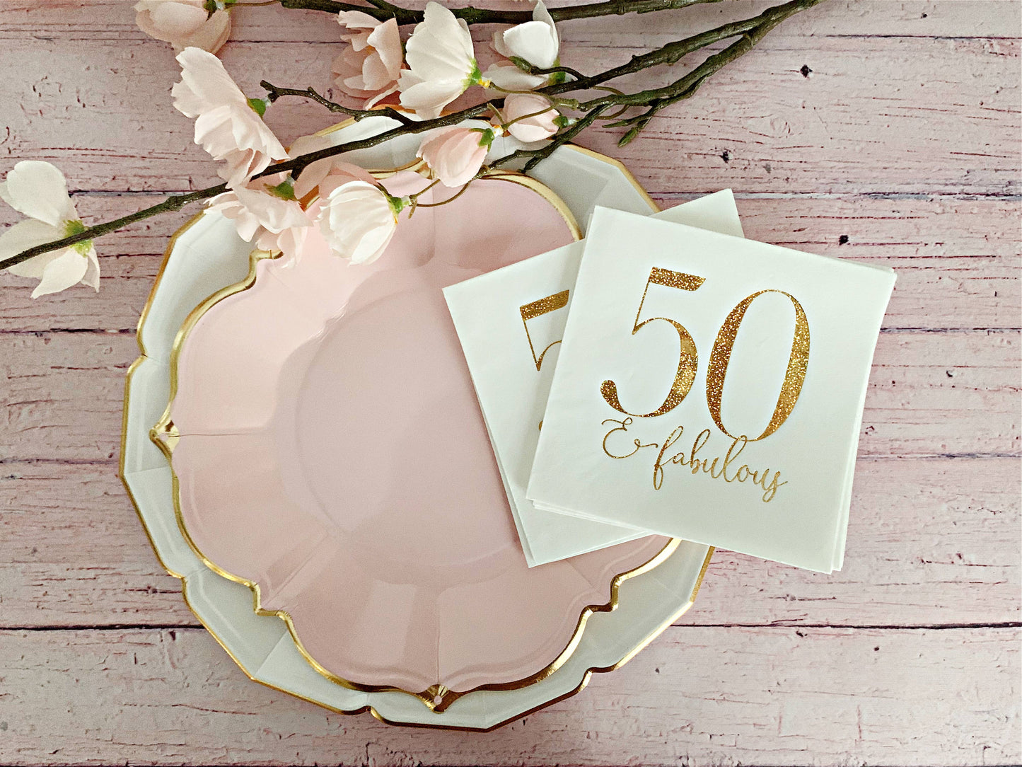 50 and Fabulous Cocktail Napkins - Gold Glitter on White