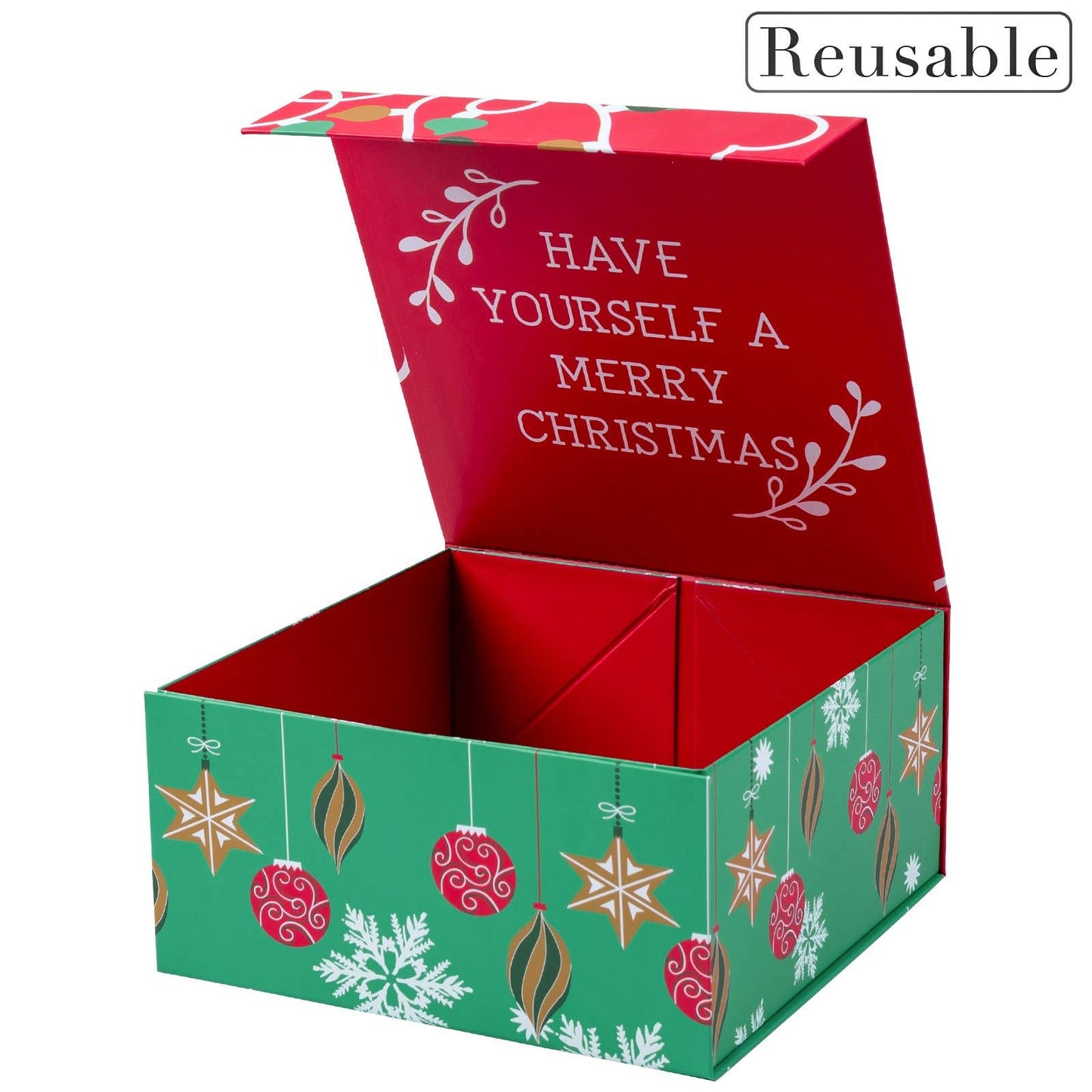 8" x 8" x 4" Red & Green Ornaments Holiday Gift Box