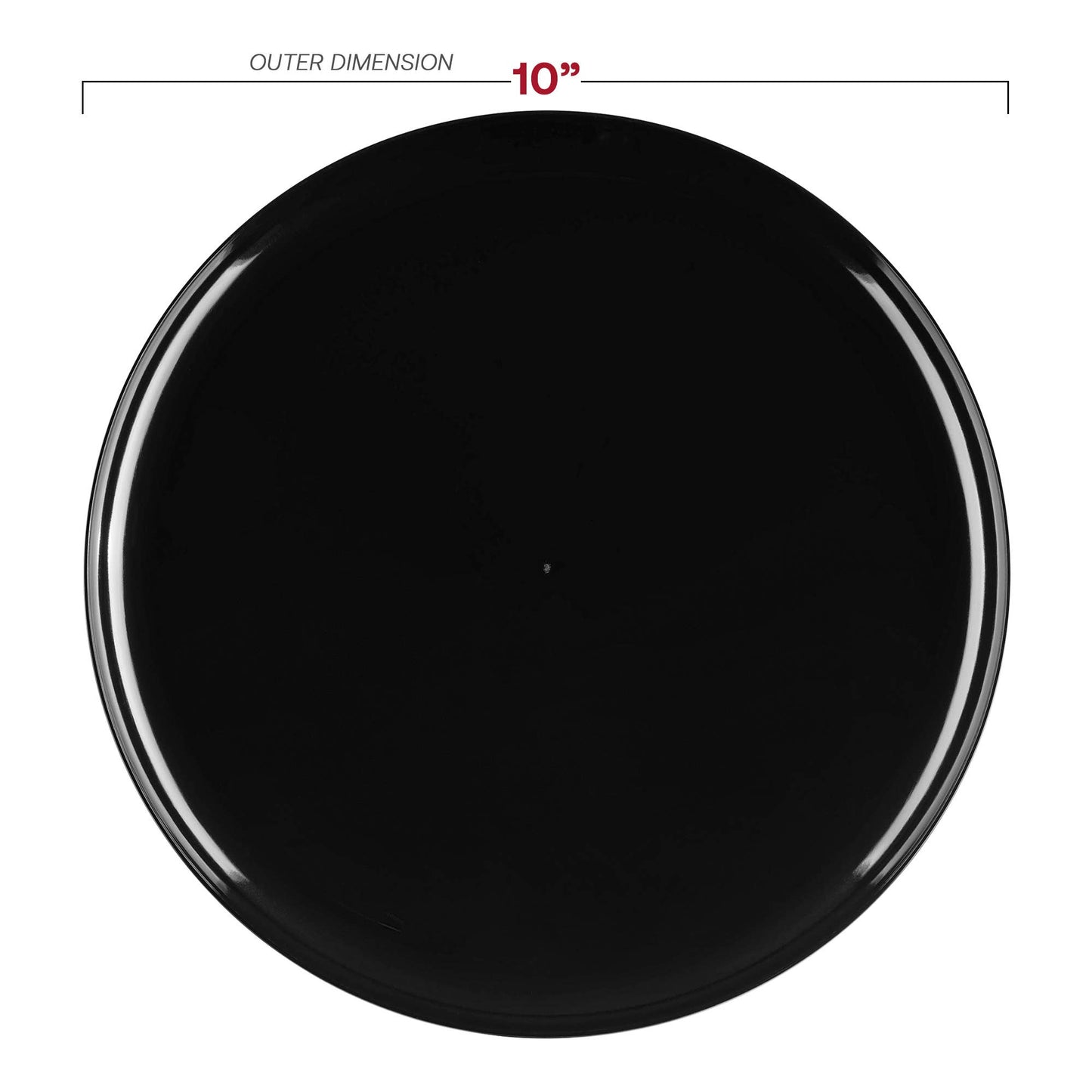 10" Black Flat Round Plastic Dinner Plates