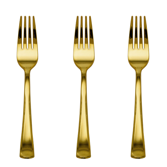 Exquisite Classic Gold Plastic Forks - 20 Count