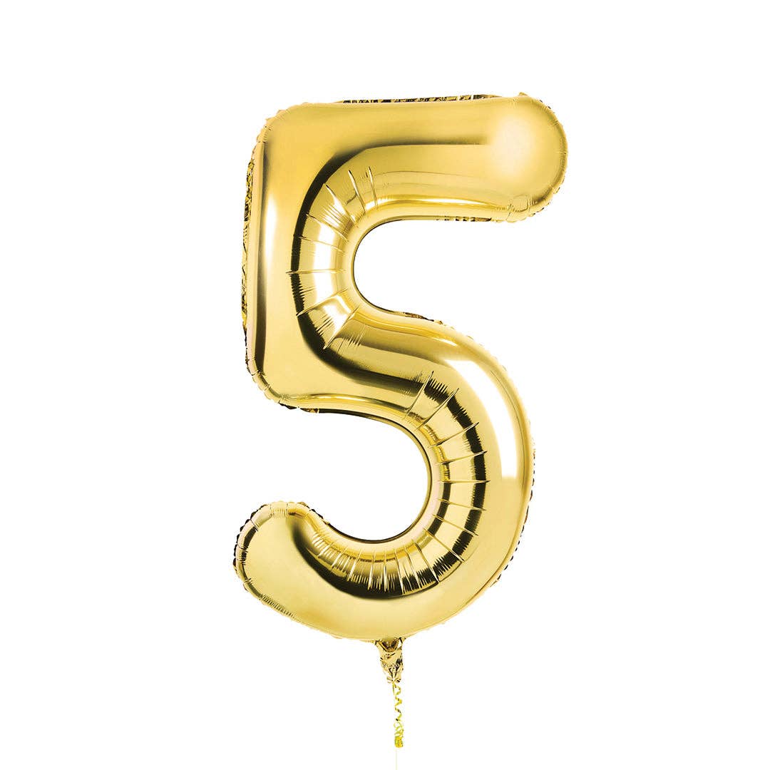 Gold Number '5' Foil Balloon 34"