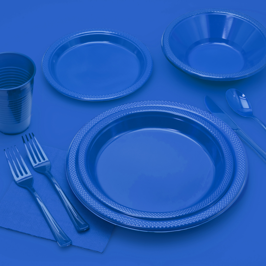 9 In. Dark Blue Plastic Plates Disposable - 50 Ct.