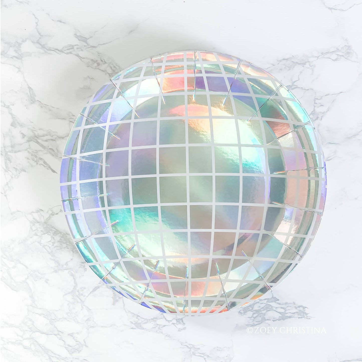 Iridescent Disco Ball Plates - 9" Silver Foil, 20-Pack