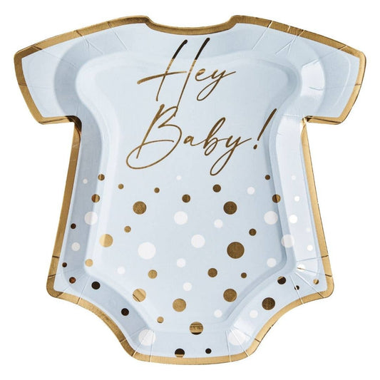 Onesie Die Cut Paper Salad Plate Hey Baby Blue - 8pkg