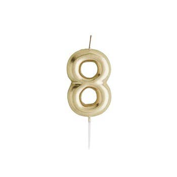 Gold Number '8' Candle