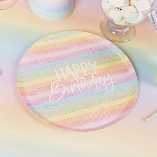 Eco Rainbow 'Happy Birthday' Paper Plates 8 Pack