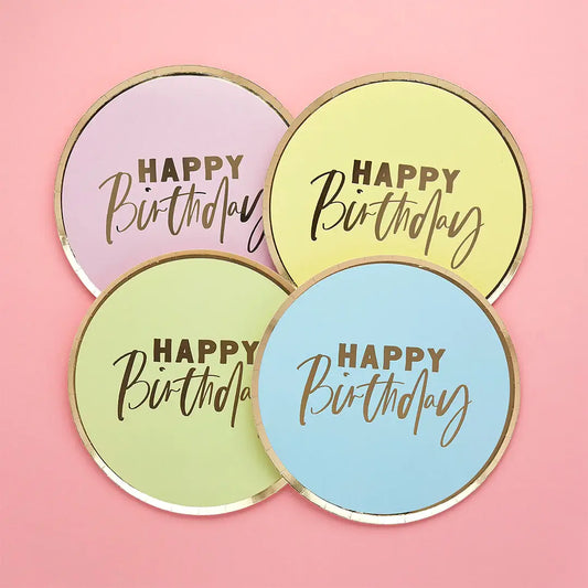 Pastel 'Happy Birthday' Paper Plates 8 Pack