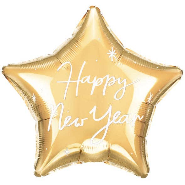 Happy New Year Gold Star Foil Balloon 20 in. (W/helium)