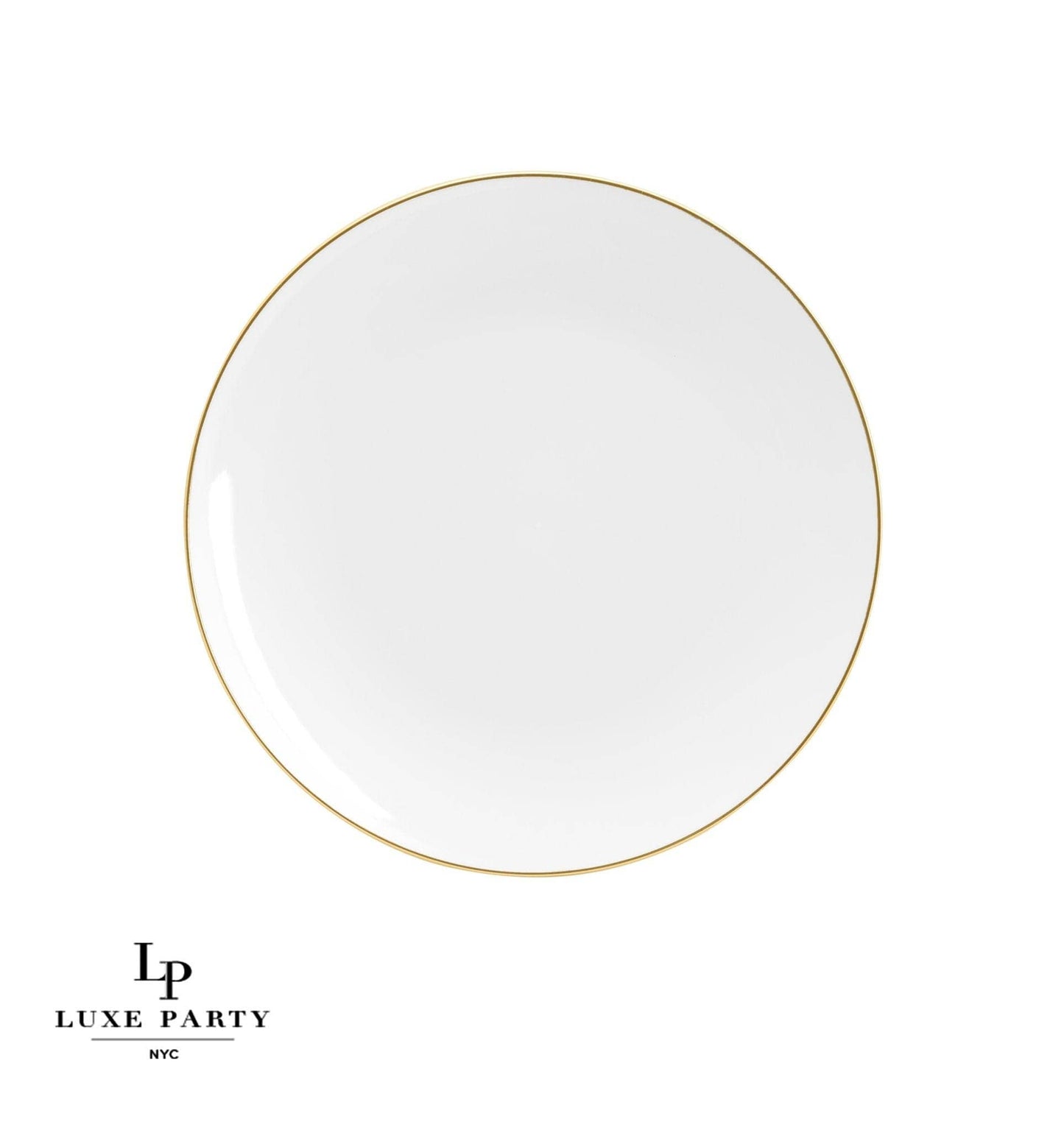 Round White • Gold Plastic  Plates | 10 Pack: 10.25" Dinner Plates