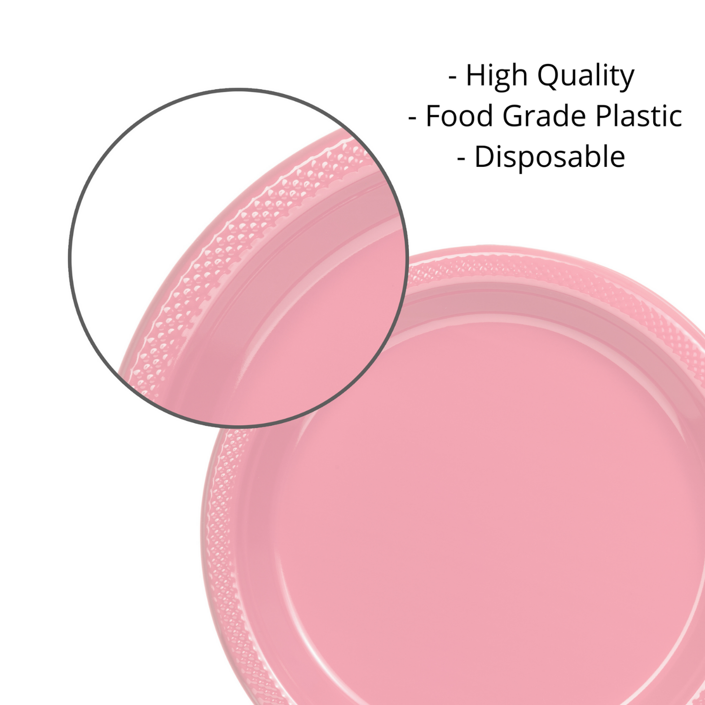 9 In. Pink Plastic Plates Disposable - 50 Ct.