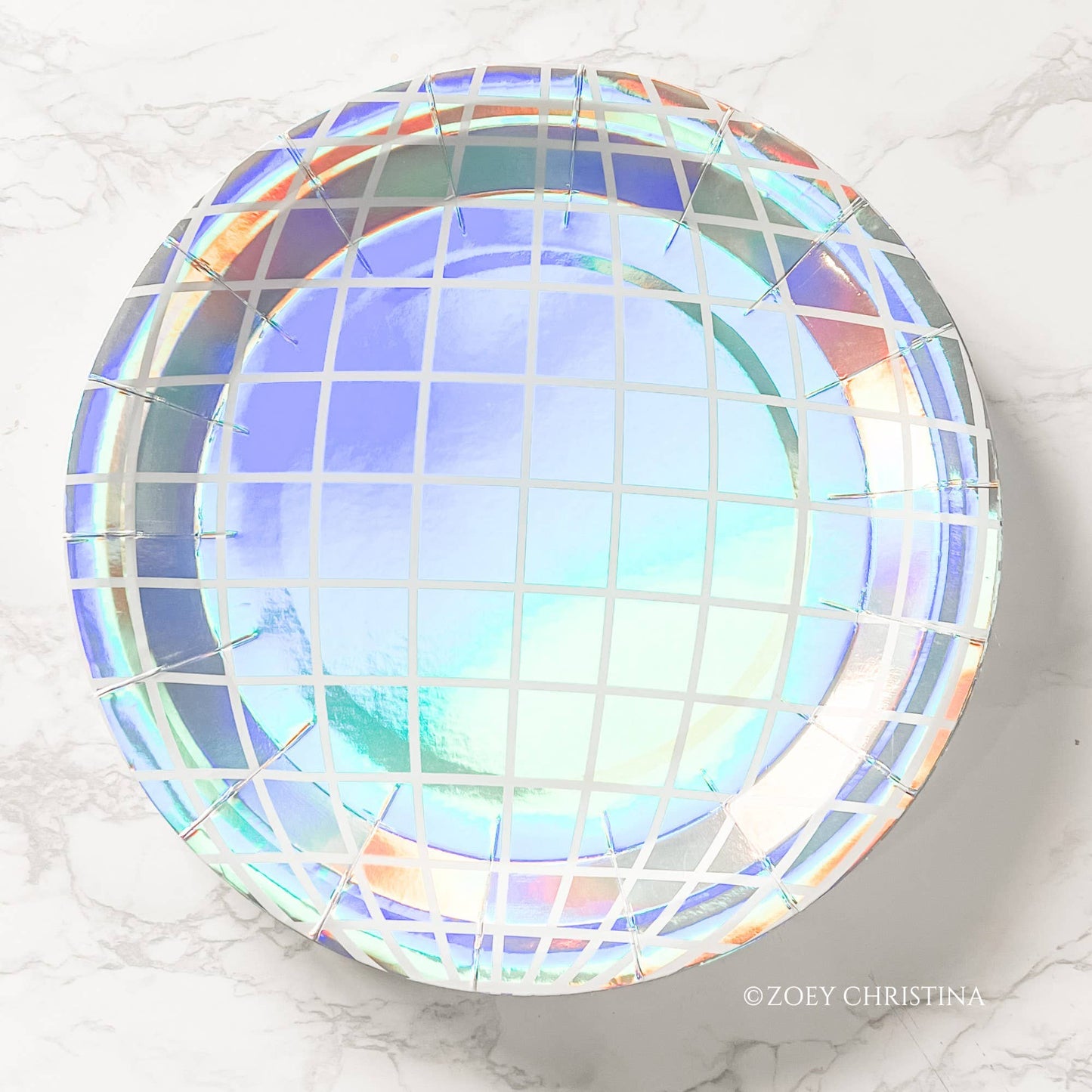 Iridescent Disco Ball Plates - 9" Silver Foil, 20-Pack