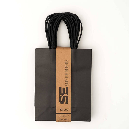 Small Paper Gift Bags 8" 12pc/pack - Black: Black