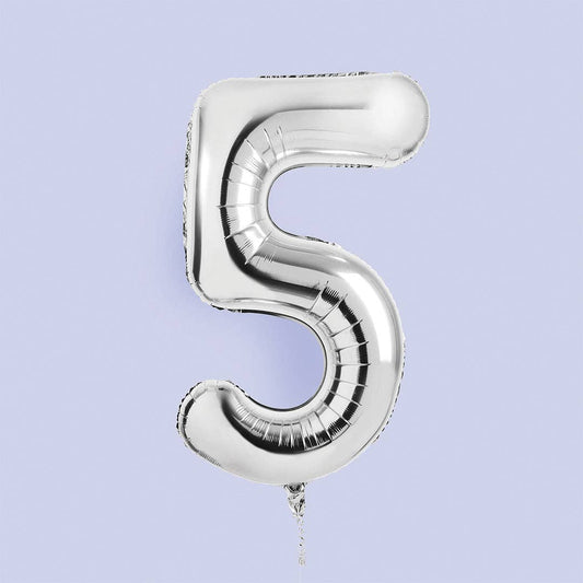 Silver  Number '5' Foil Balloon 34"