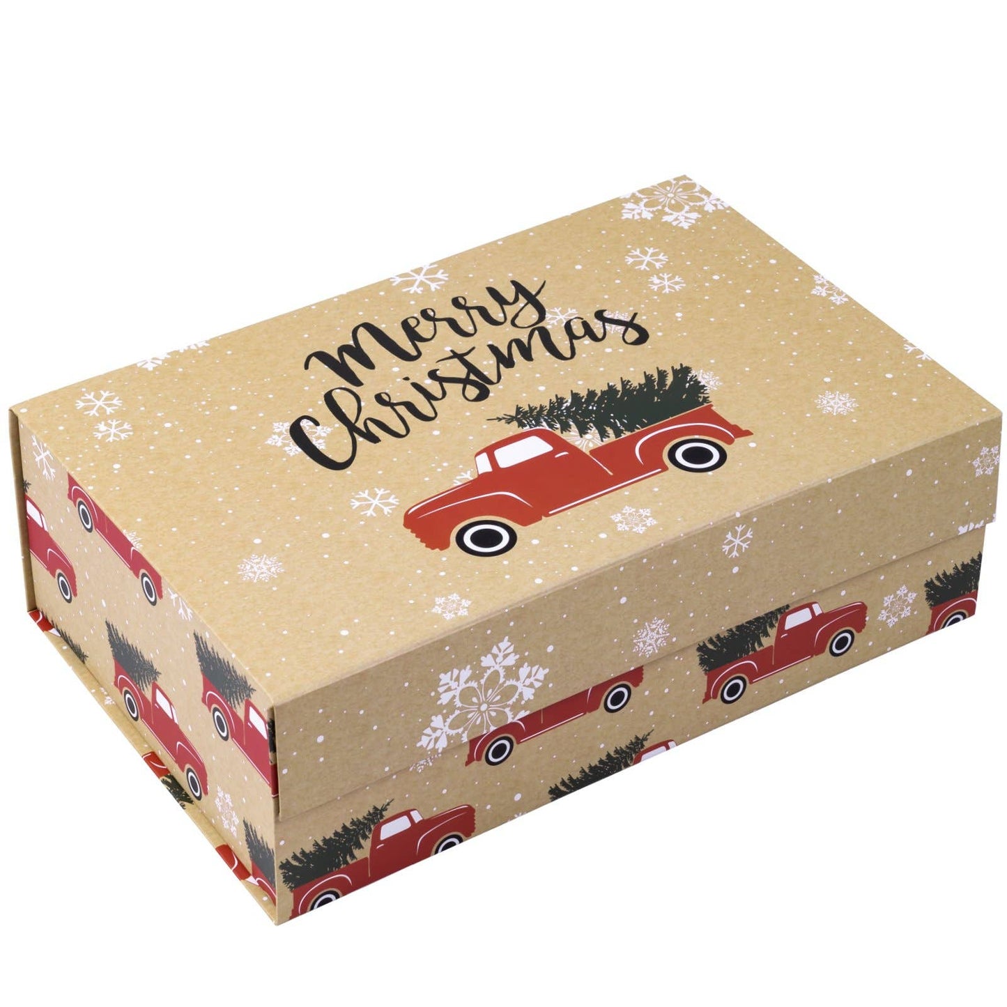 14" x 9" x 4.3" Red Truck w/ Christmas Tree Holiday Gift Box