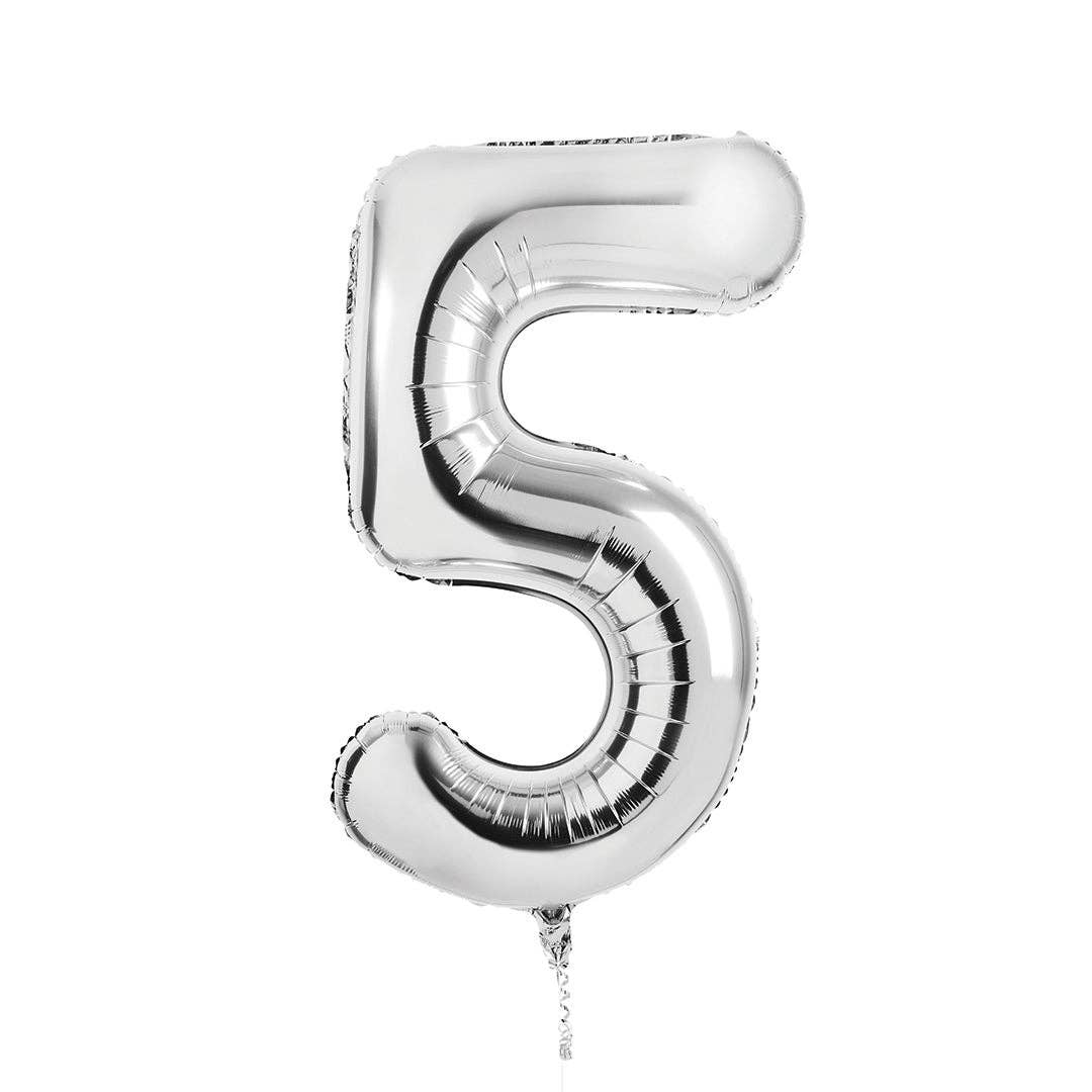 Silver  Number '5' Foil Balloon 34"