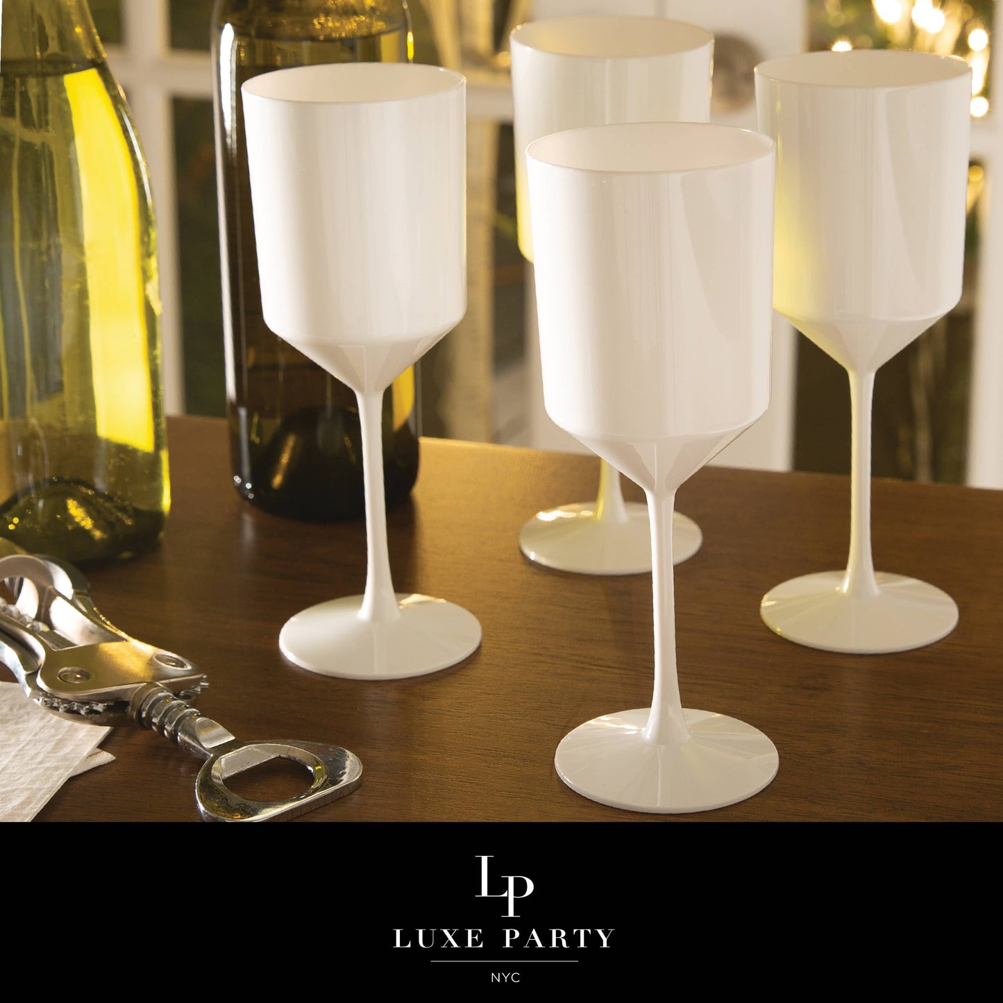 Upscale White Plastic Wine Cups | 4 Cups